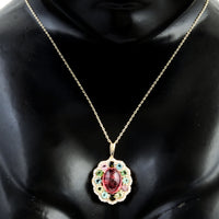 3.31 Ct Oval Multi Tourmaline 14K Gold Pendant
