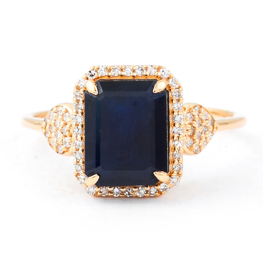 3.83 Ct Octagon Step Cut Natural Sapphire 14K Gold Ring