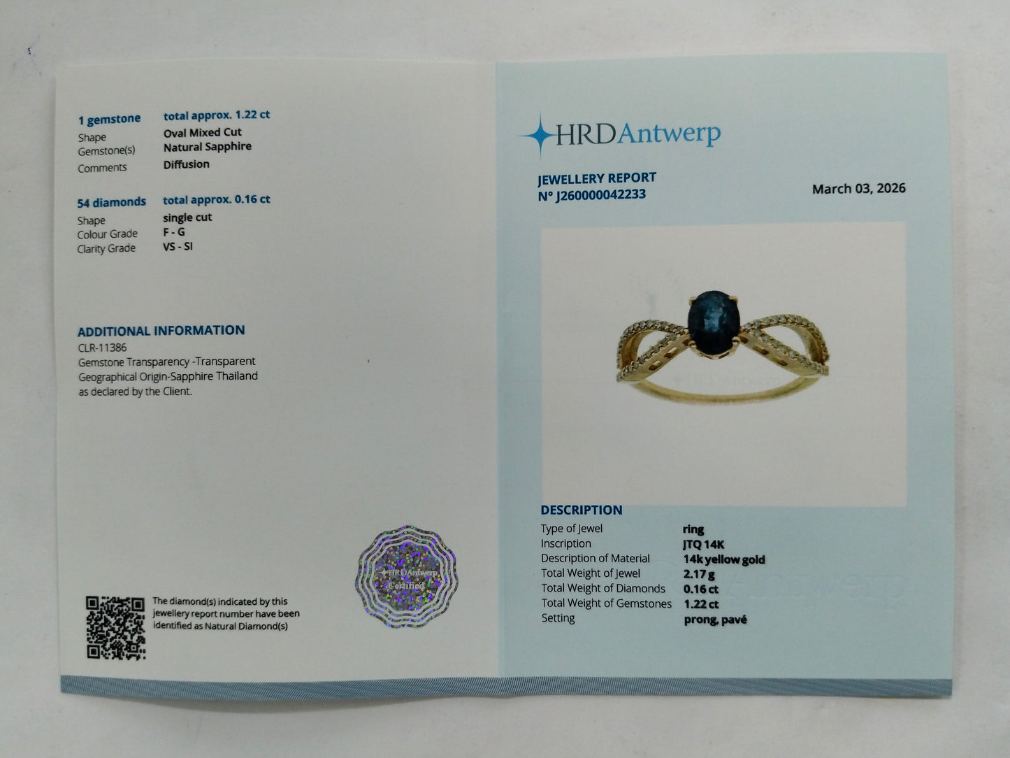 1.38 Ct Oval Mixed Cut Natural Sapphire 14K Gold Ring