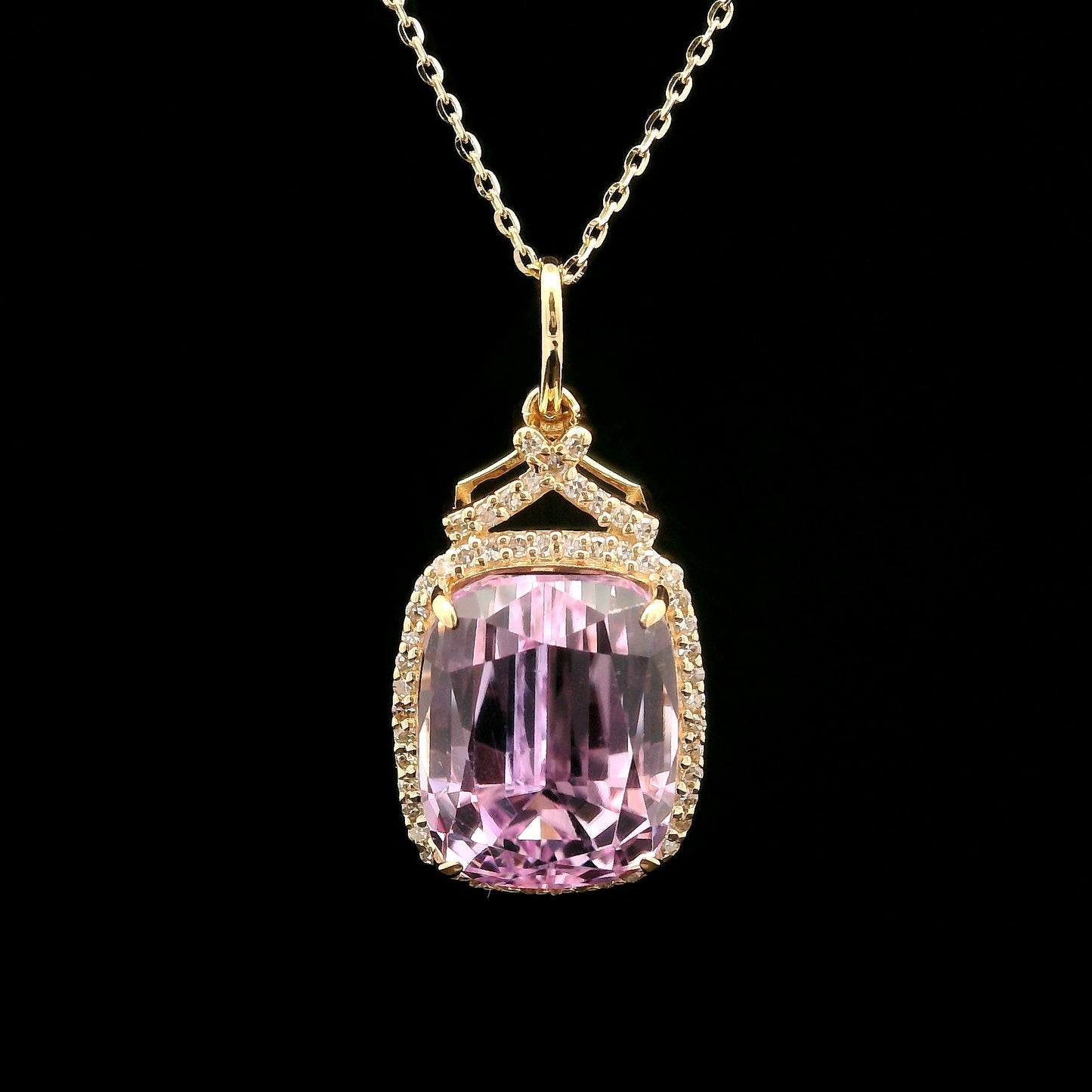 9.23 Ct Cushion Kunzite 14K Gold Pendant