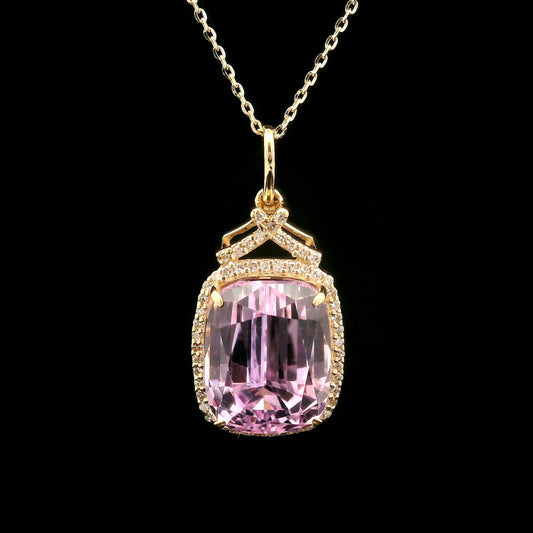 9.23 Ct Cushion Kunzite 14K Gold Pendant
