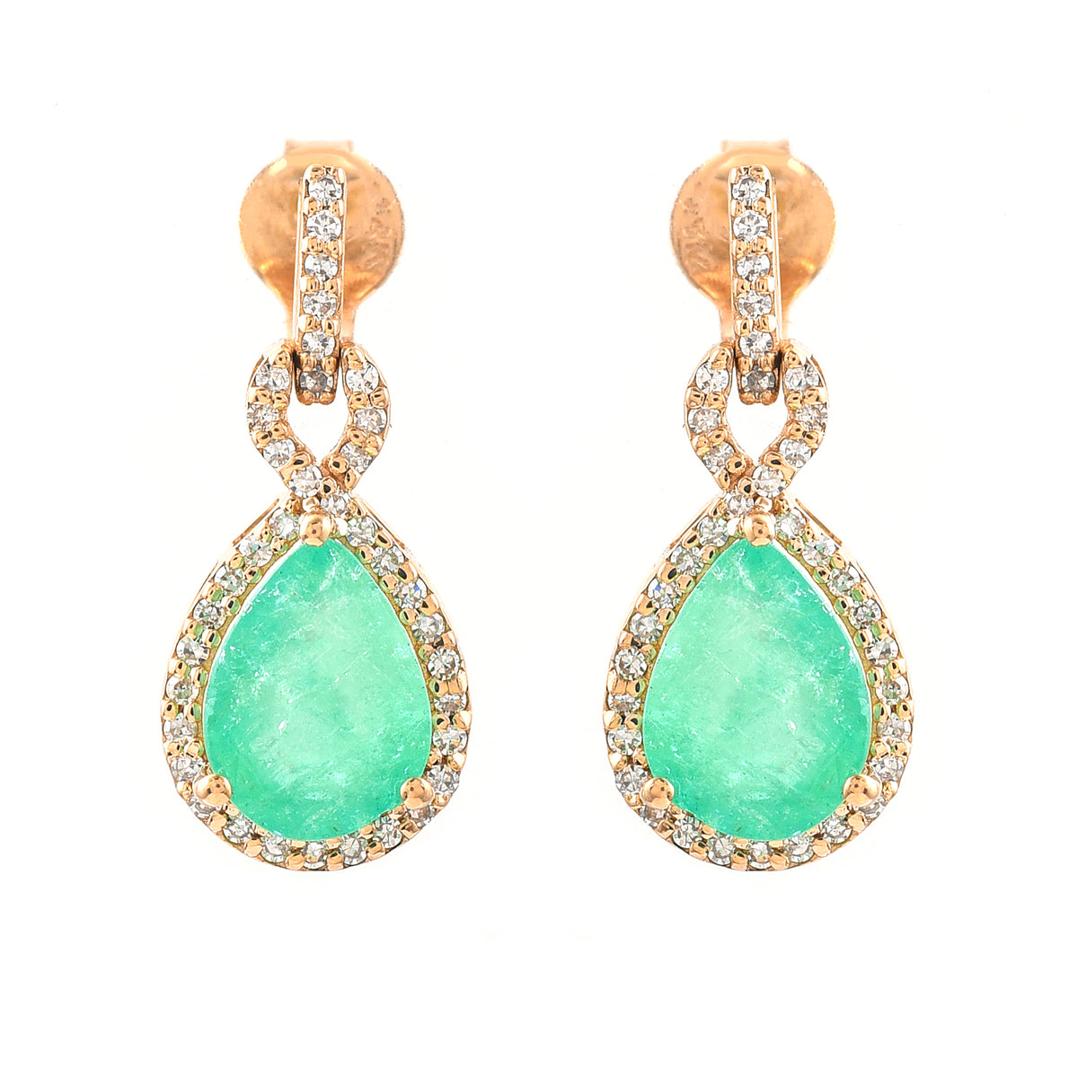 2.93 Ct Pear Mixed Cut Natural Emerald 14K Gold Earrings