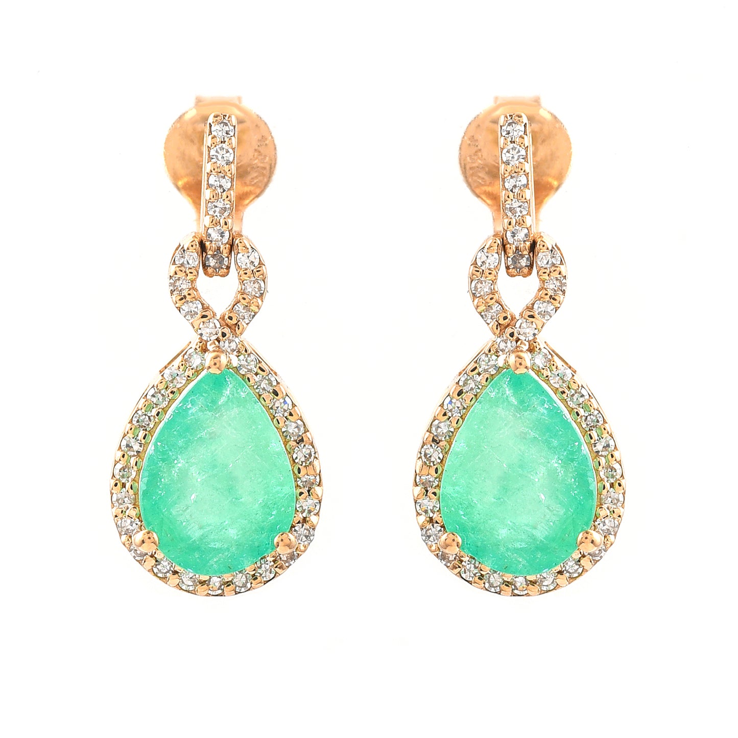 2.93 Ct Pear Mixed Cut Natural Emerald 14K Gold Earrings