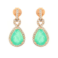 2.93 Ct Pear Mixed Cut Natural Emerald 14K Gold Earrings
