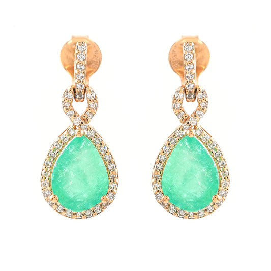 2.93 Ct Pear Mixed Cut Natural Emerald 14K Gold Earrings