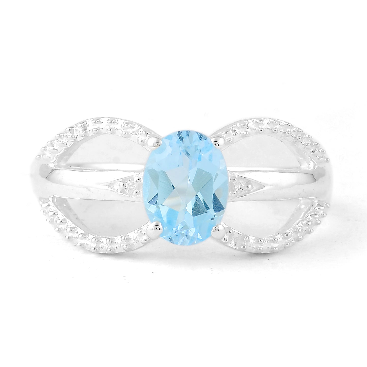 1.68 Ct Oval Blue Topaz, Cubic Zirconia 925 Sterling Silver Ring
