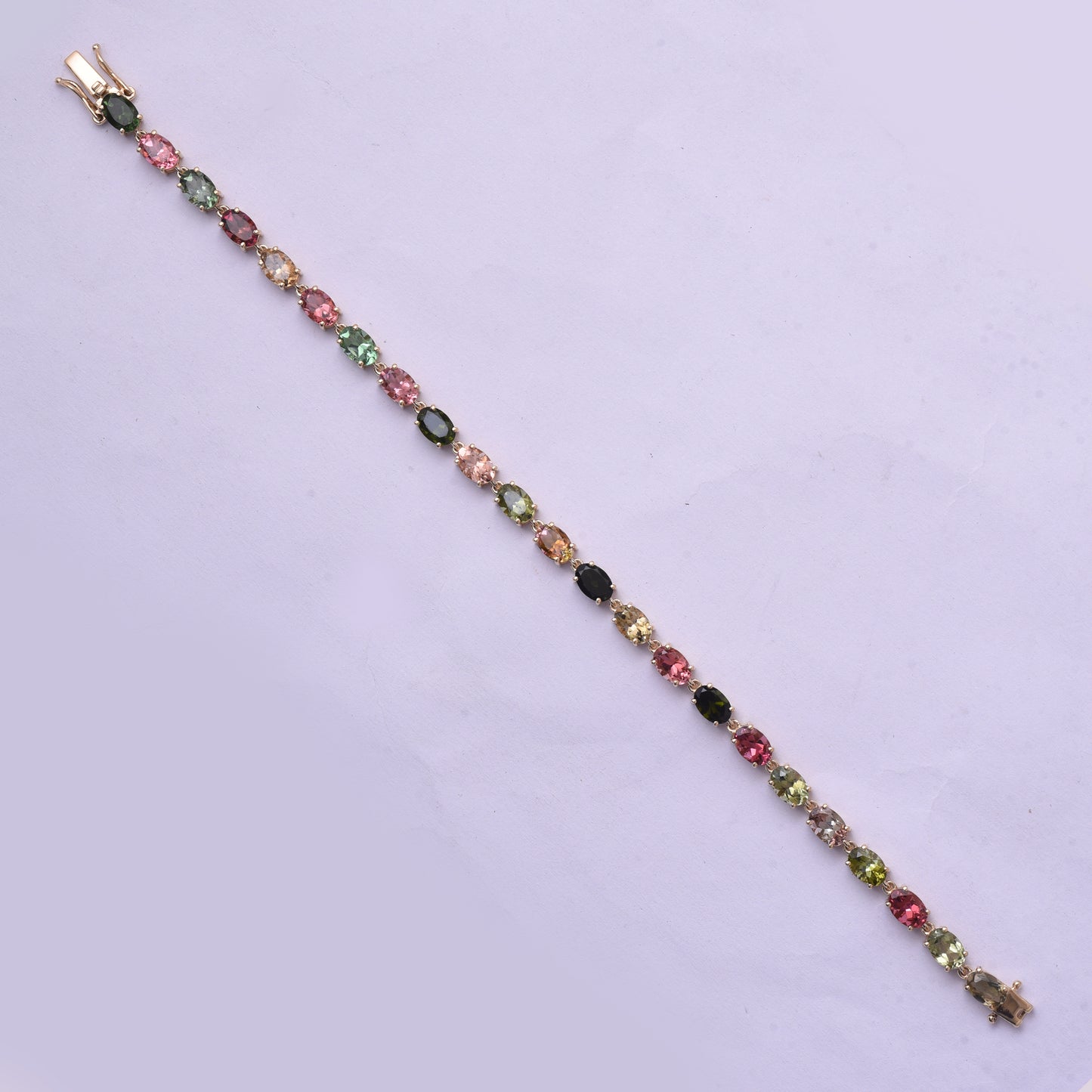 12.03 Ct Oval Natural Multi-Coloured Tourmaline 14K Gold Bracelet