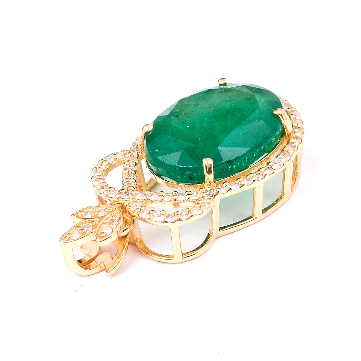 4.06 Ct Oval Natural Emerald 14K Gold Pendant