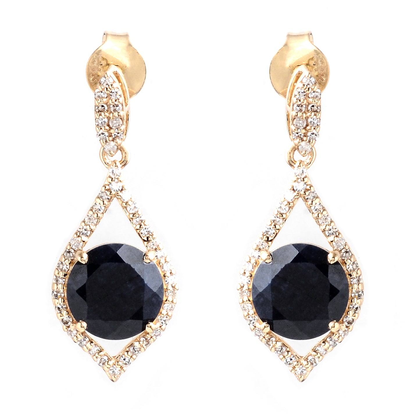 3.62 Ct Round Mixed Cut Natural Corundum Sapphire 14K Gold Earrings