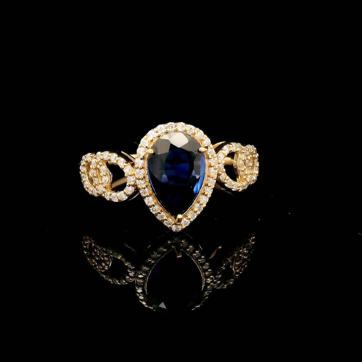 1.53 Ct Pear Mixed Cut Lab Grown Sapphire 14K Gold Ring
