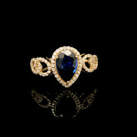 1.53 Ct Pear Mixed Cut Lab Grown Sapphire 14K Gold Ring