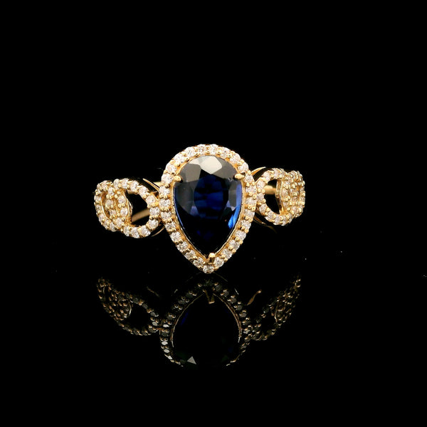 1.53 Ct Pear Mixed Cut Lab Grown Sapphire 14K Gold Ring