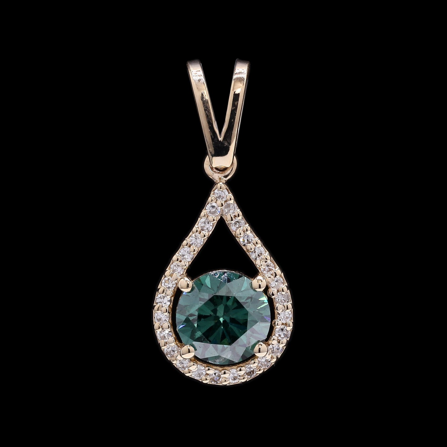 0.79 Ct Round Green Diamond 14K Gold Pendant