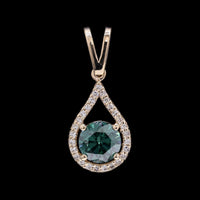 0.79 Ct Round Green Diamond 14K Gold Pendant