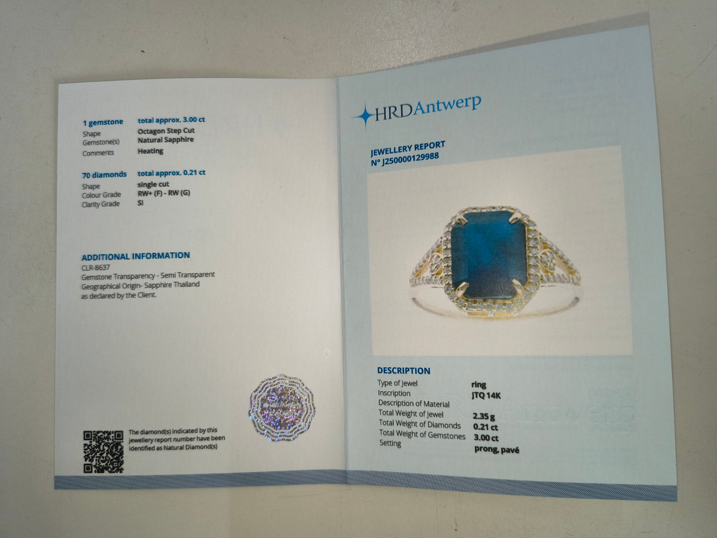 3.21 Ct Octagon Natural Sapphire 14K Gold Ring