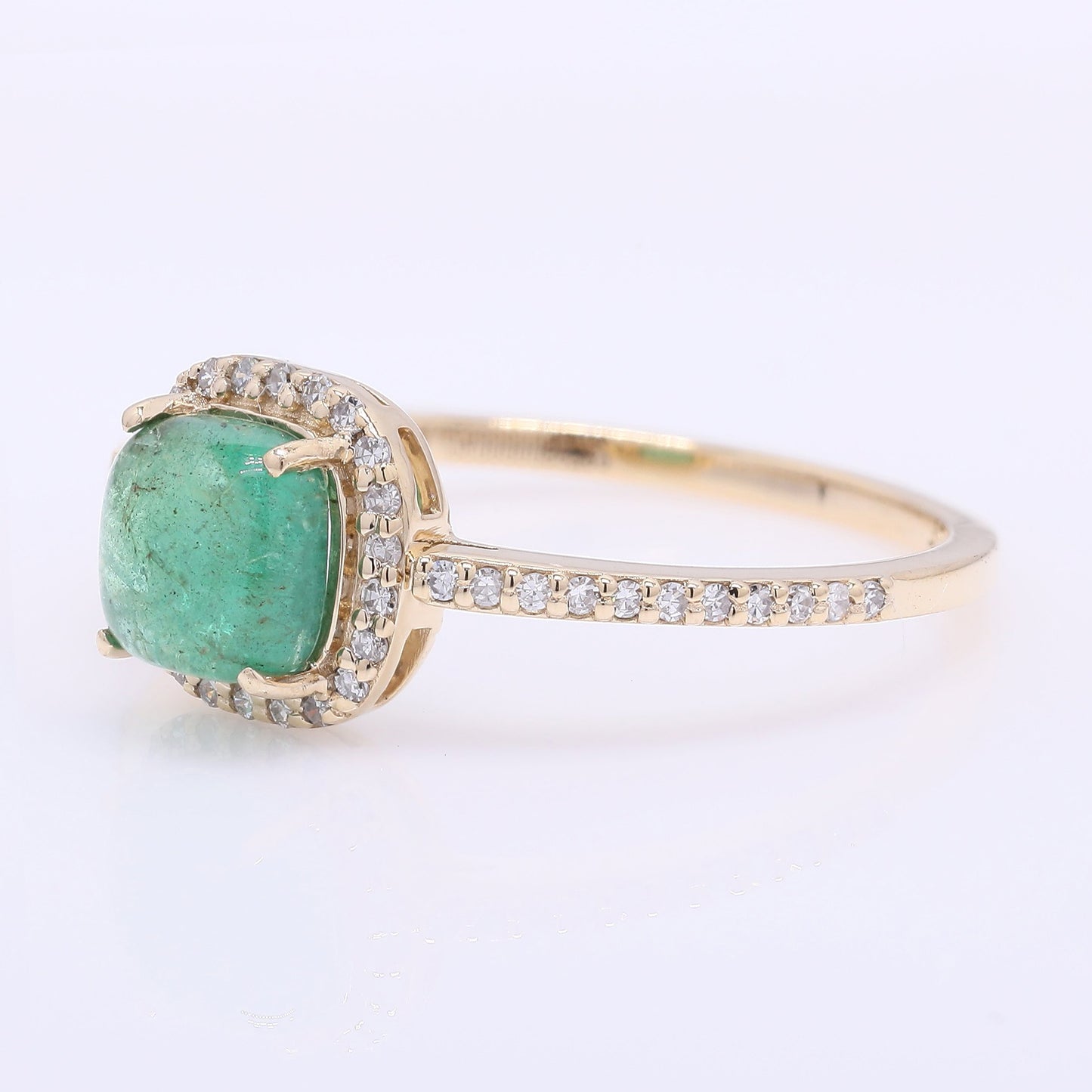 1.17 Ct Cushion Cabochon Natural Emerald 14K Gold Ring