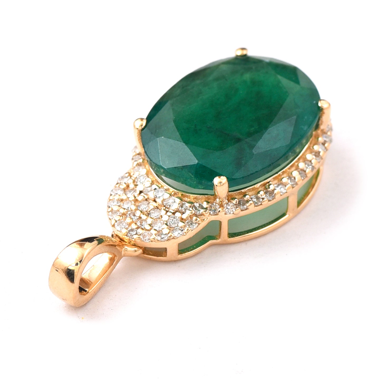 4.65 Ct Oval Mixed Cut Natural Emerald 14K Gold Pendant