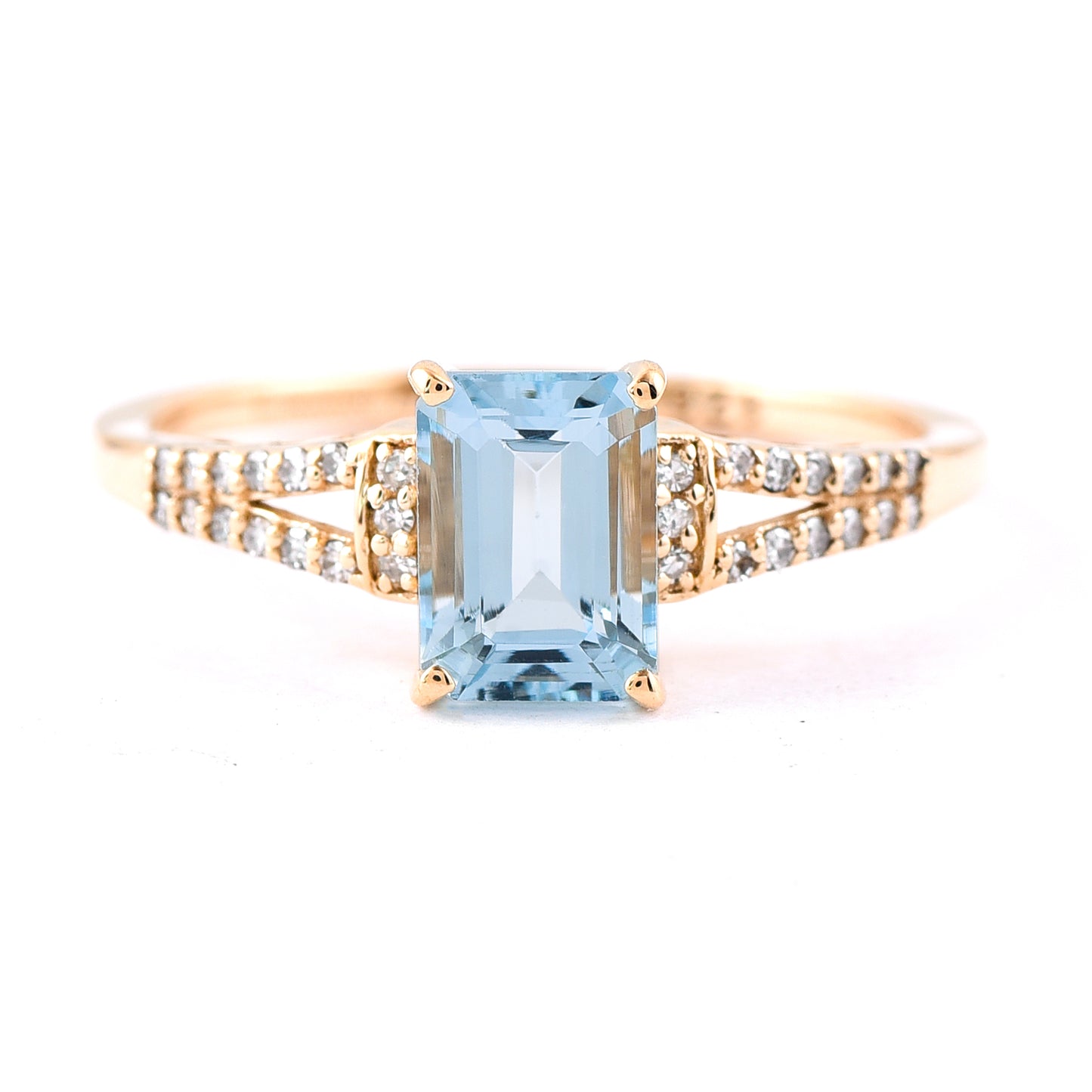 1.15 Ct Octagon Step Cut Natural Aquamarine 14K Gold Ring