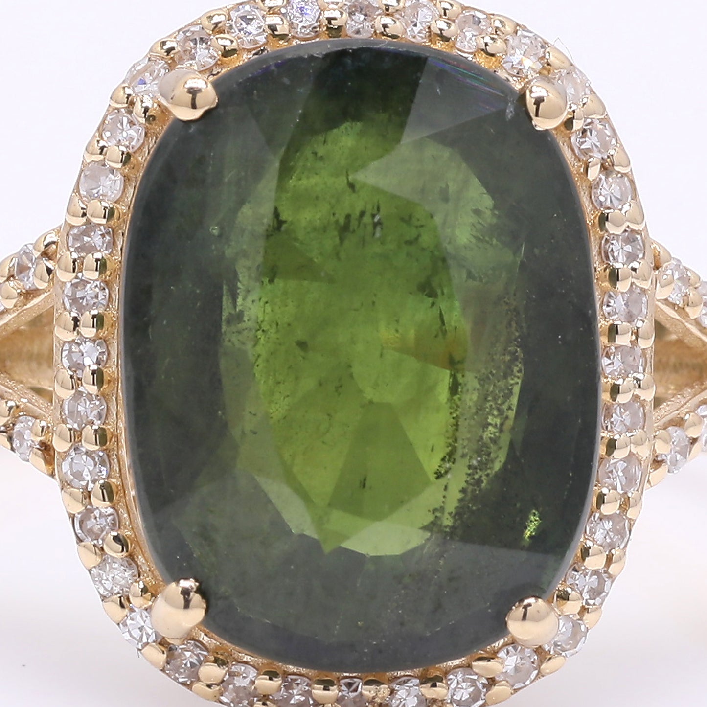 5.43 Ct Cushion Mixed Cut Natural Green Sapphire 14K Gold Ring