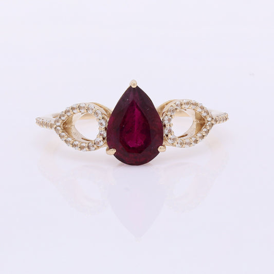 1.52 Ct Pear Mixed Cut Natural Rubellite 14K Gold Ring
