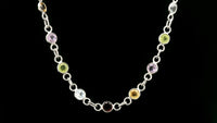 9.26 Ct Round Garnet, Peridot, Blue Topaz, Citrine, Amethyst 925 Sterling Silver Necklace