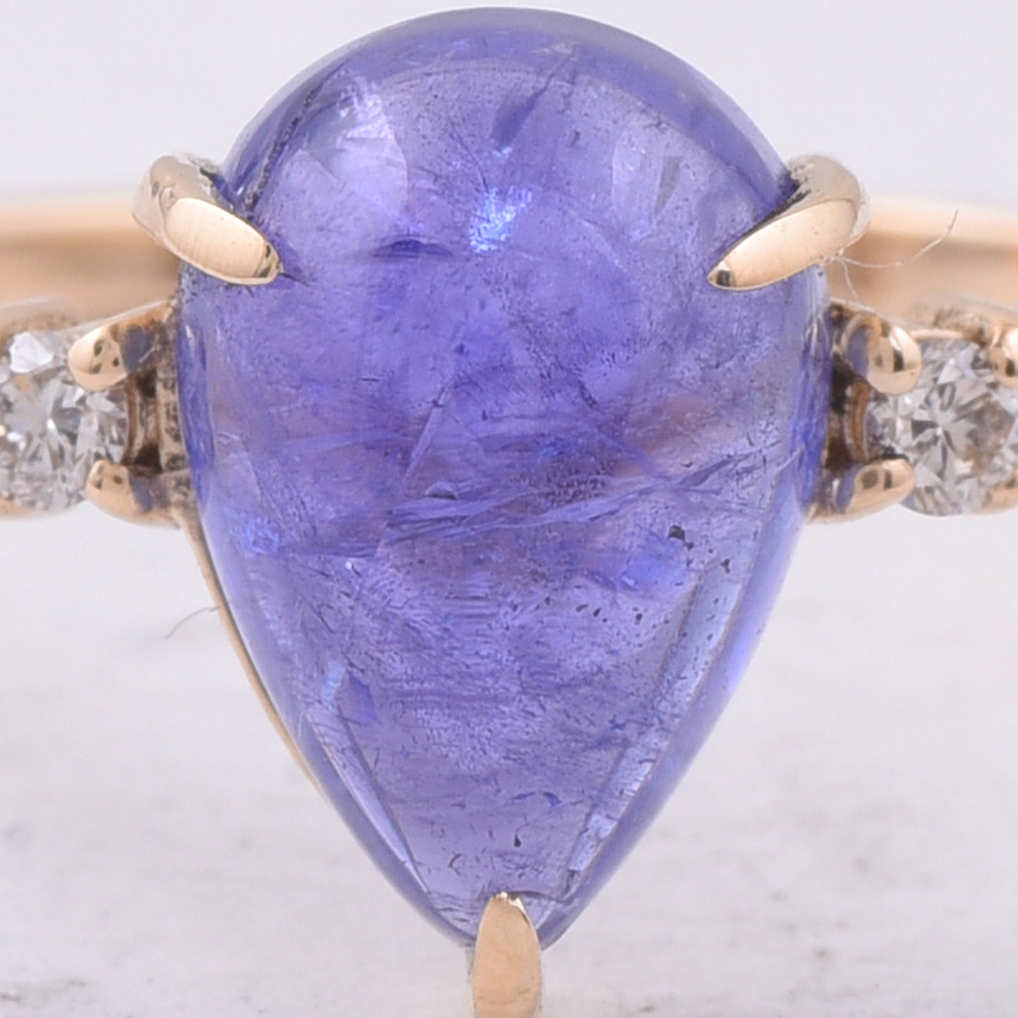 2.69 Ct Pear Cabochon Natural Tanzanite 14K Gold Ring