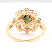 2.00 Ct Square Multi Tourmaline 14K Gold Ring