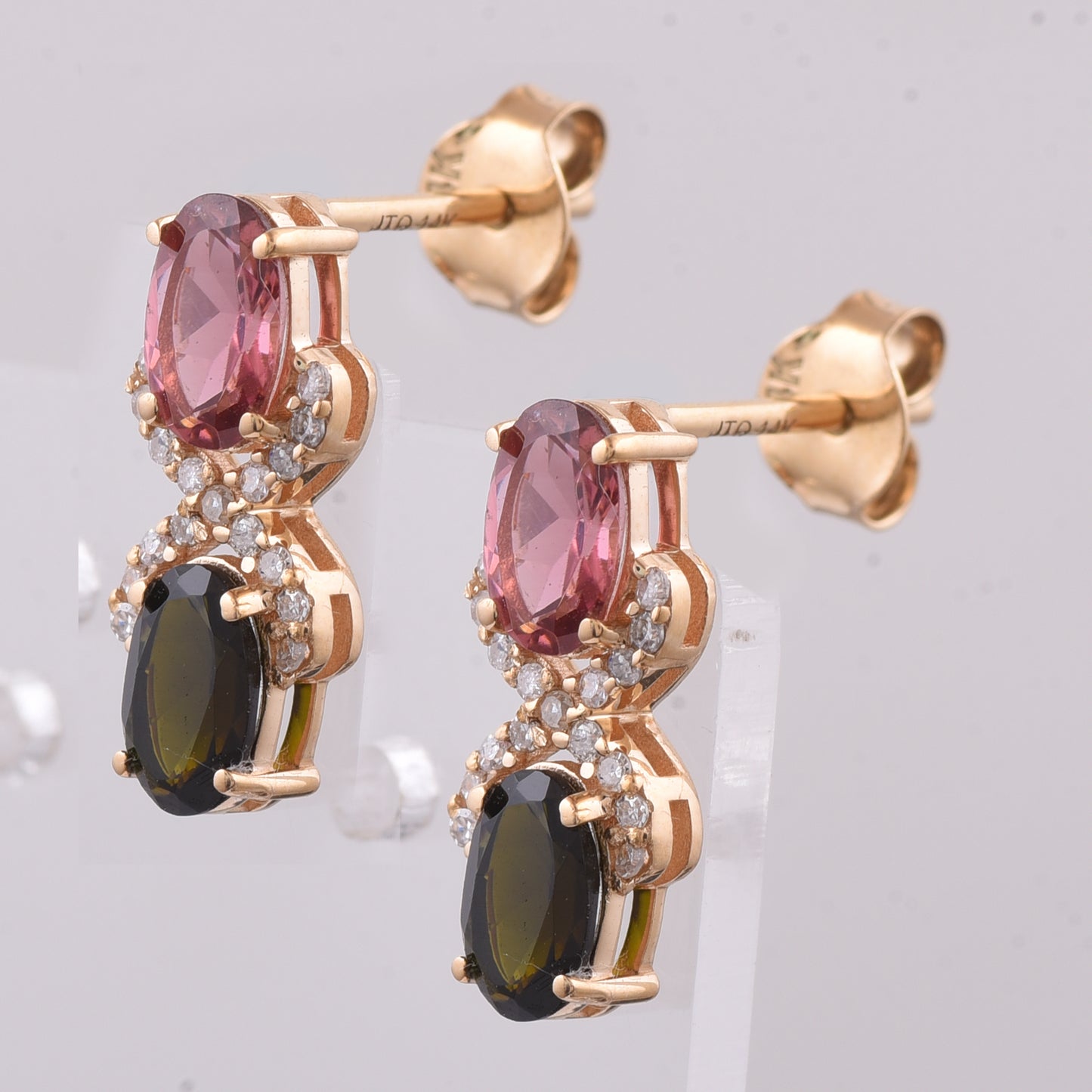 2.26 Ct Oval Natural Multi-Coloured Tourmaline 14K Gold Earrings