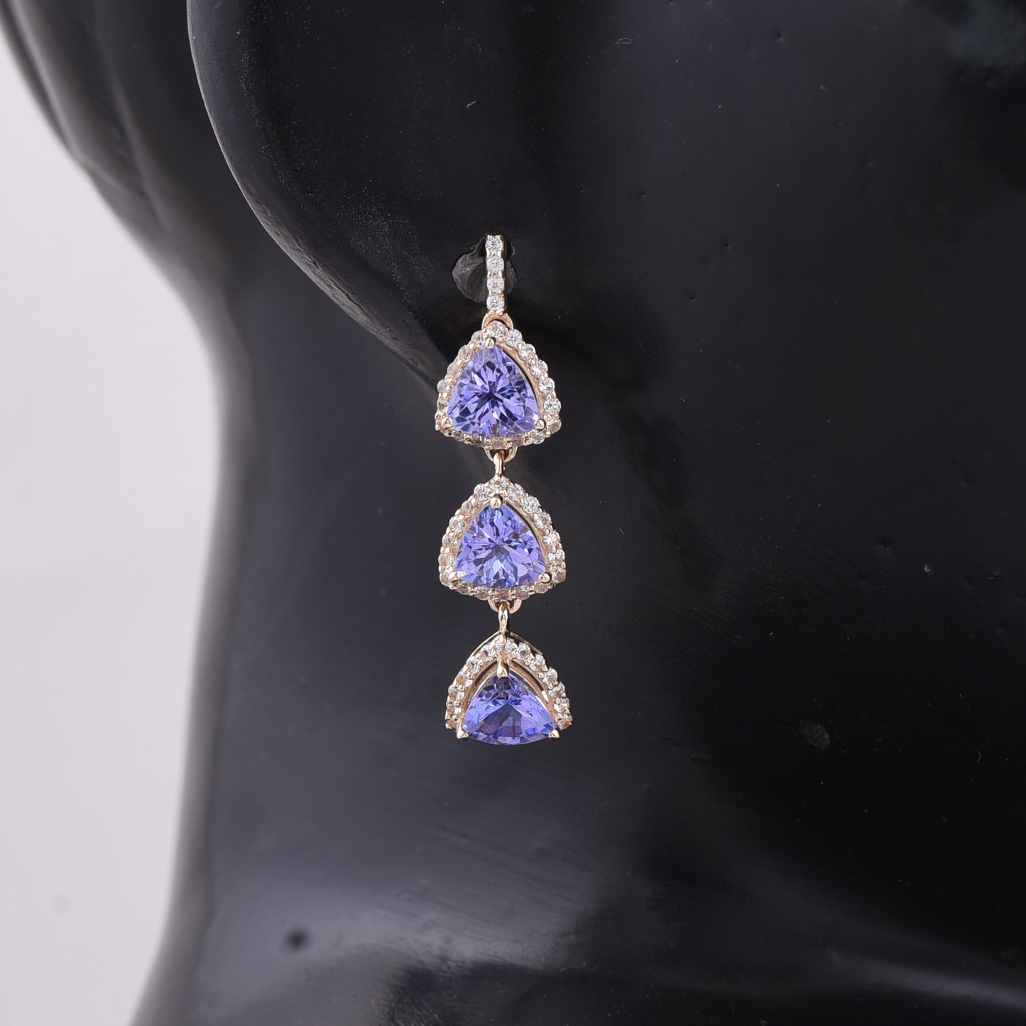 3.13 Ct Trillion Tanzanite 9K Gold Earrings