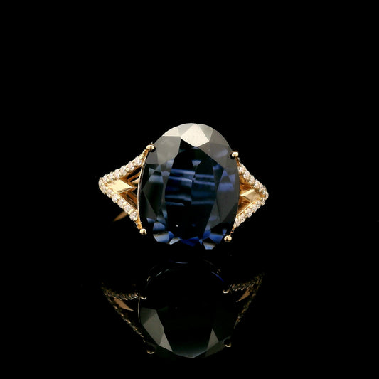 5.17 Ct Oval Mixed Cut Lab Grown Sapphire 14K Gold Ring