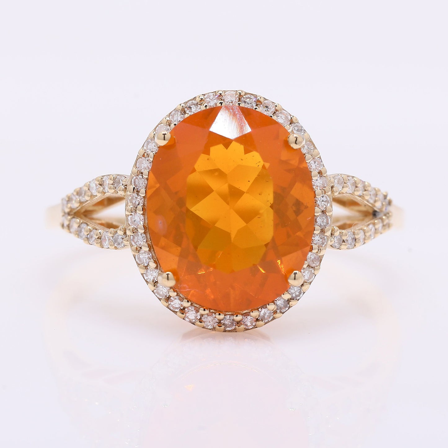 2.55 Ct Oval Mixed Cut Natural Fire Opal 14K Gold Ring