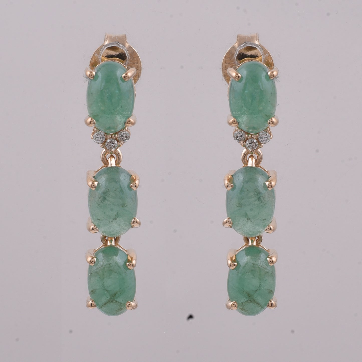 3.62 Ct Oval Cabochon Cut Natural Emerald 14K Gold Earrings