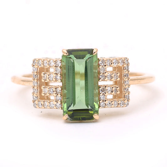 1.69 Ct Octagon Step Cut Natural Tourmaline 14K Gold Ring
