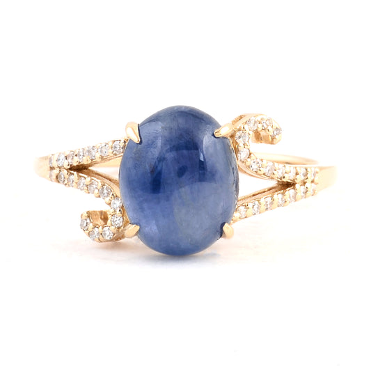 3.74 Ct Oval Cabochon Natural Corundum Sapphire 14K Gold Ring