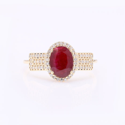 1.73 Ct Oval Mixed Cut Natural Ruby 14K Gold Ring