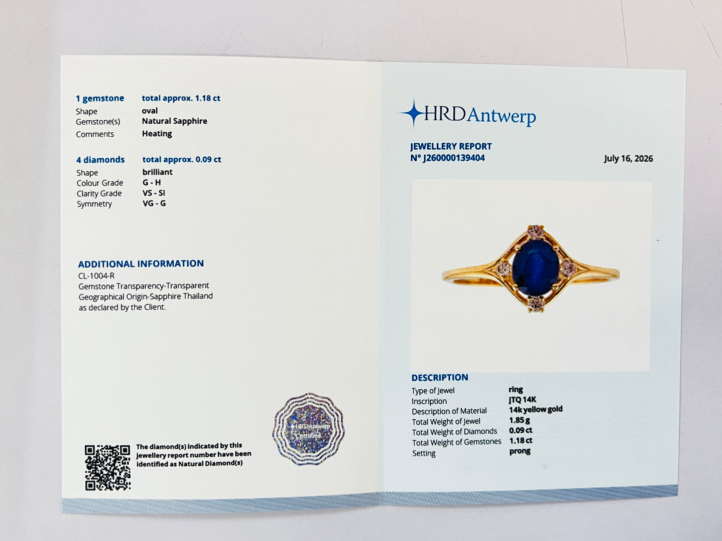 1.27 Ct Oval Natural Sapphire 14K Gold Ring