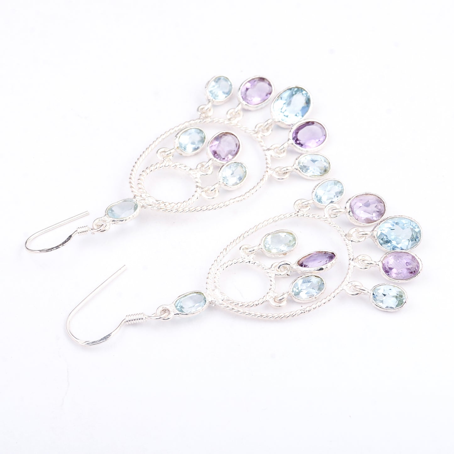 20.90 Ct Amethyst, Blue Topaz 925 Sterling Silver Earrings