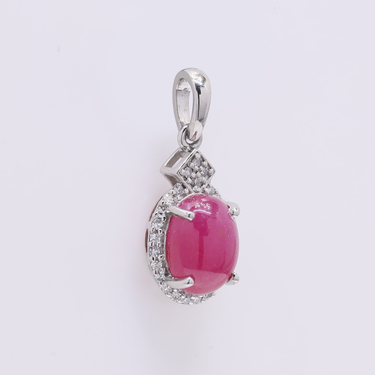 2.18 Ct Oval Cabochon Cut Natural Ruby 950 Platinum Pendant