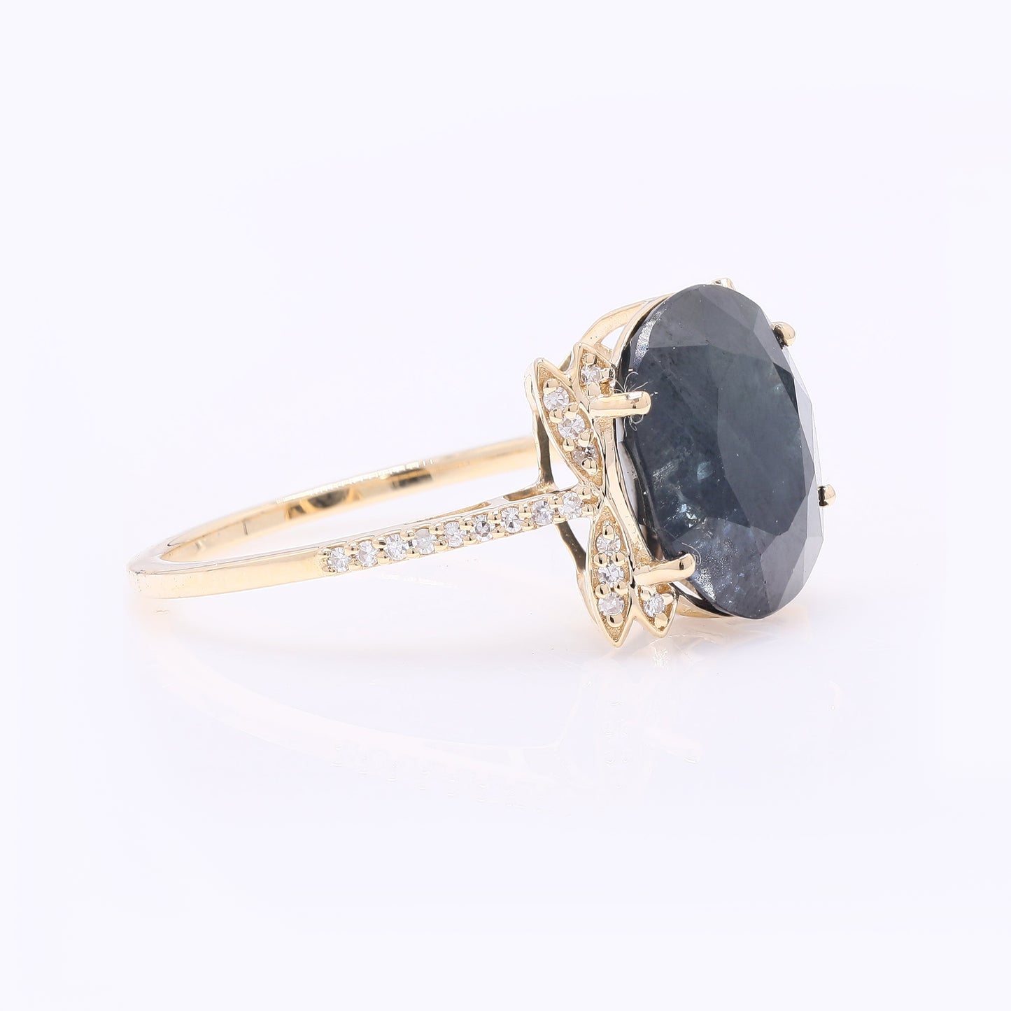 6.22 Ct Oval Mixed Cut Natural Sapphire 14K Gold Ring