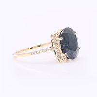 6.22 Ct Oval Mixed Cut Natural Sapphire 14K Gold Ring