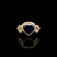 2.57 Ct Heart Mixed Cut Natural Sapphire 14K Gold Ring