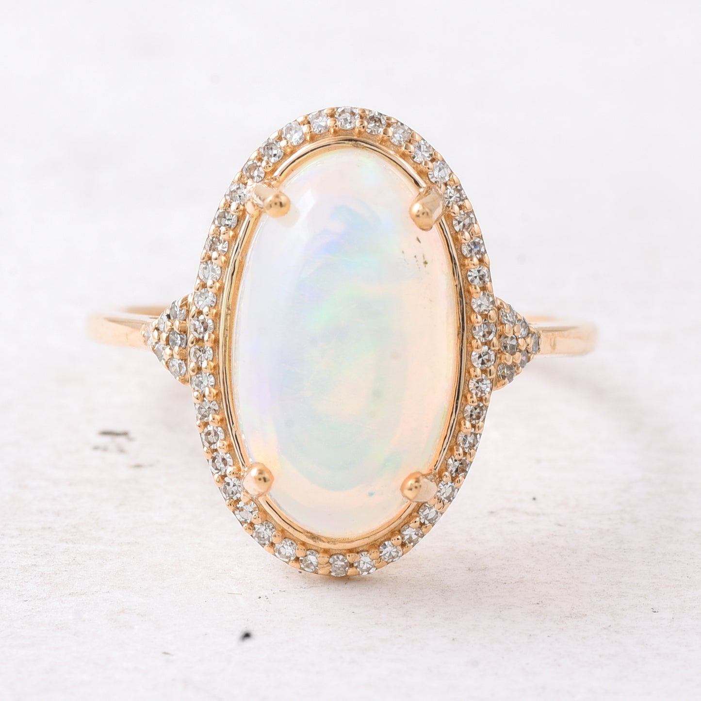 3.44 Ct Oval Cabochon Cut Natural Opal 14K Gold Ring