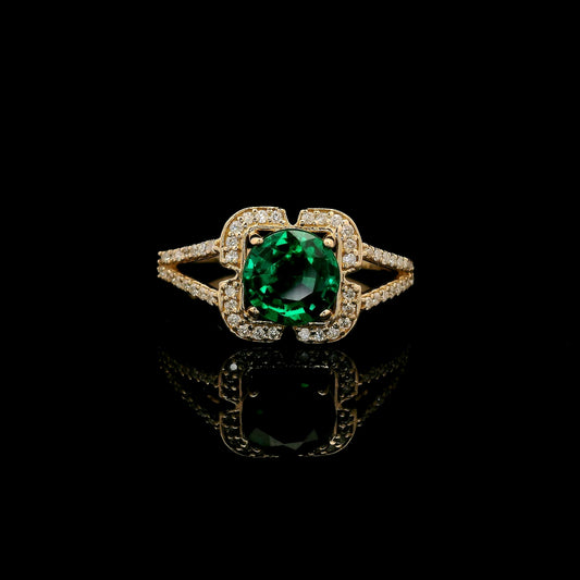 1.31 Ct Round Mixed Cut Lab Grown Emerald 14K Gold Ring
