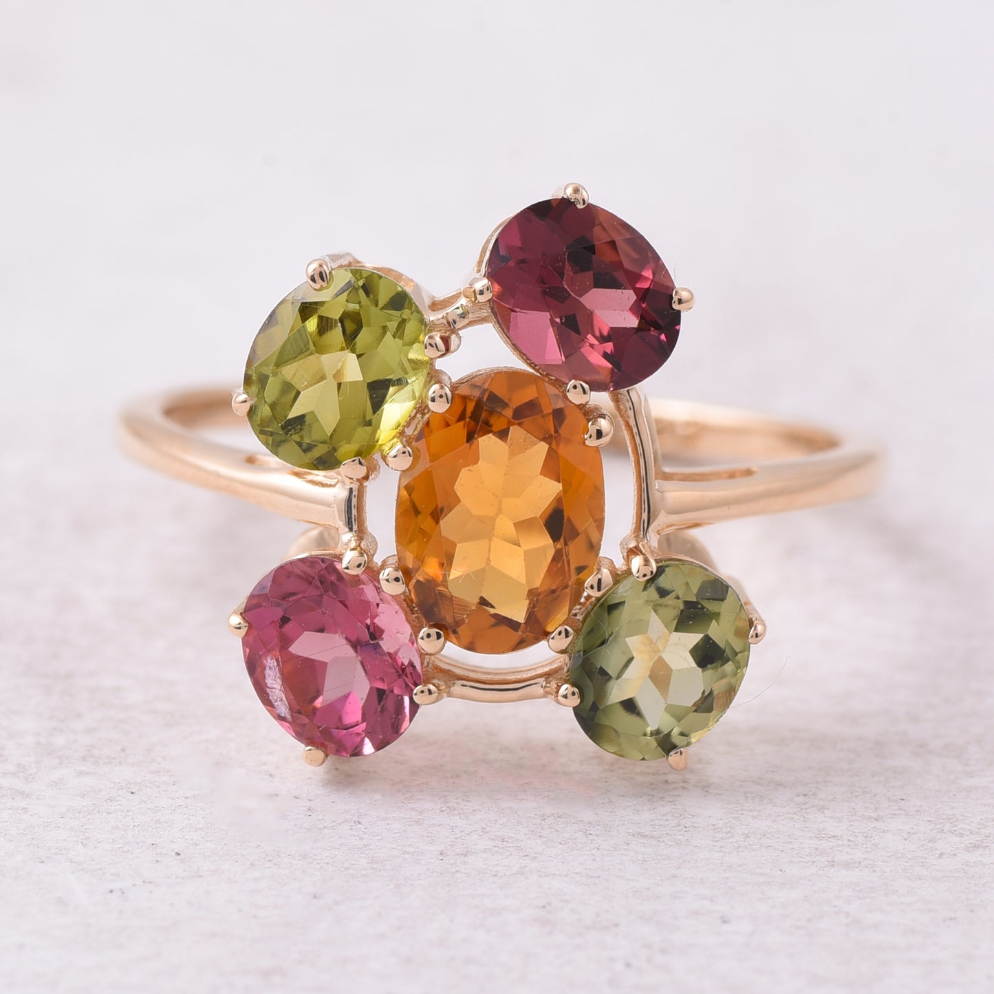 2.13 Ct Oval Natural Multi-Coloured Tourmaline 14K Gold Ring