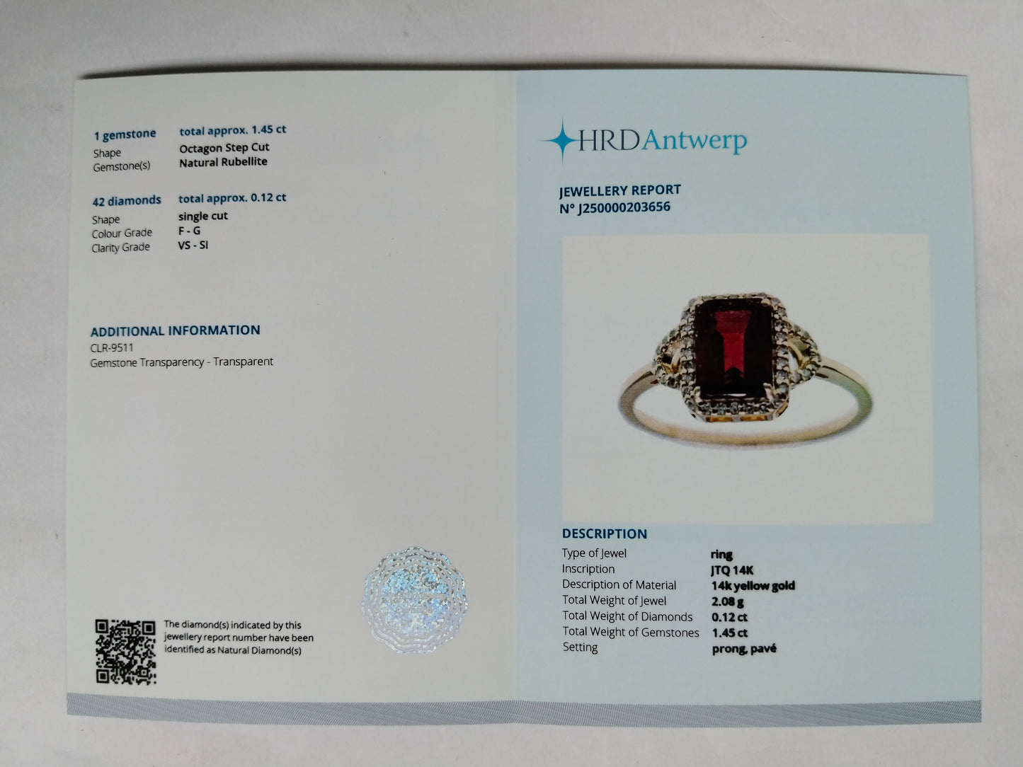 1.57 Ct Octagon Step Cut Natural Rubellite 14K Gold Ring