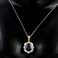 3.55 Ct Oval Mixed Cut Sapphire 14K Gold Pendant