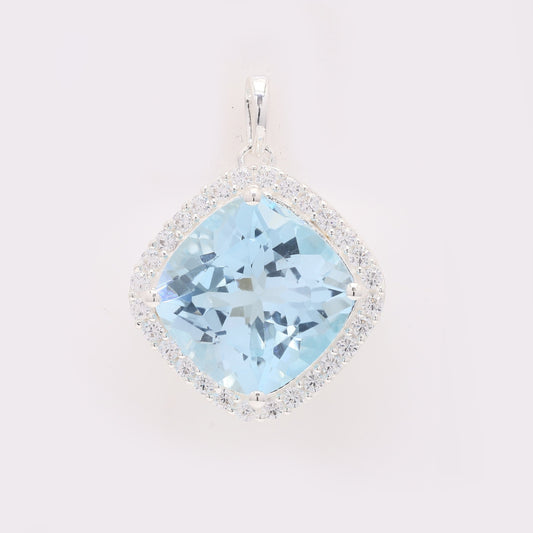 8.55 Ct Cushion Blue Topaz 925 Silver Pendant