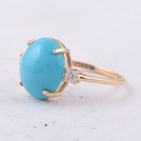3.88 Ct Oval Cabochon Cut Natural Turquoise 14K Gold Ring