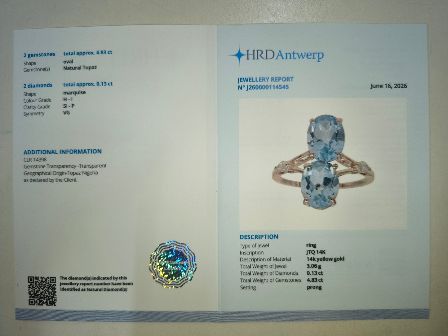 4.96 Ct Oval Natural Topaz 14K Gold Ring