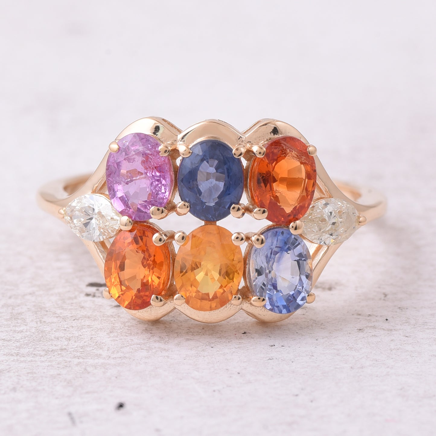 2.63 Ct Oval Natural Multi-Coloured Sapphire 14K Gold Ring